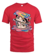 Vibrant Vaporwave Dripping Slime Manga Eyes Tshirt - red t-shirt on white background