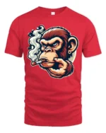 Smoking Chimp Cigar Grinder Mascot Graphic Tee - red t-shirt on white background