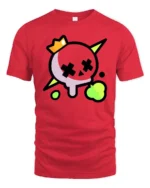 Striking Neon Skull Crown Cross Eyes Graphic Tee - red t-shirt on white background