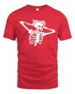 Striking Shocked Skeleton Screaming Crashing Bones Graphic Tee - red t-shirt on white background