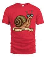 Amusing Full Speed Ahead Snail Sunglasses Graphic Tee - red t-shirt on white background