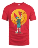 Creative Street Art Boy Painting Yellow Smiley Face Graphic Tee - red t-shirt on white background