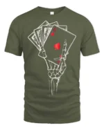 Awesome Royal Flush Grinning Boneyard Casino Soft Tshirt - military green t-shirt on white background