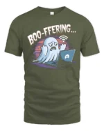 Entertaining Boo Ffering Wifi Ghost Laptop Soft Tshirt - military green t-shirt on white background