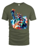 Striking Statue Of Liberty Watercolor Splash Pop Art Tee - military green t-shirt on white background
