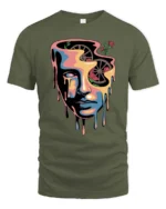 Beautiful Melting Surreal Face Melting Gears Graphic Tee - military green t-shirt on white background