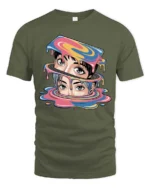 Vibrant Vaporwave Dripping Slime Manga Eyes Tshirt - military green t-shirt on white background