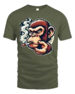 Smoking Chimp Cigar Grinder Mascot Graphic Tee - military green t-shirt on white background