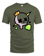 Striking Neon Skull Crown Cross Eyes Graphic Tee - military green t-shirt on white background