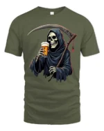 Cheeky Underworld Bartender Skeleton Harvester Tshirt - military green t-shirt on white background