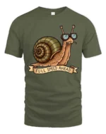 Amusing Full Speed Ahead Snail Sunglasses Graphic Tee - military green t-shirt on white background