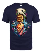 Striking Splash Art Helping Hand Compassion Graphic Tee - navy t-shirt on white background