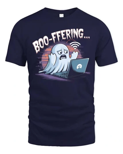 Entertaining Boo Ffering Wifi Ghost Laptop Soft Tshirt - navy t-shirt on white background
