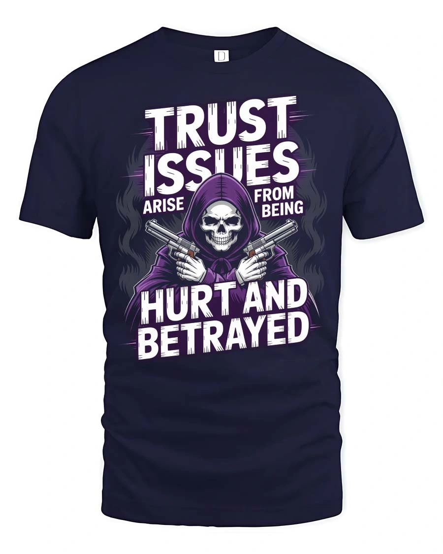 Trust Issues Grim Reaper Gunfighter Graphic Tee - 1 Trust Issues Grim Reaper Gunfighter Graphic Tee - navy t-shirt on white background