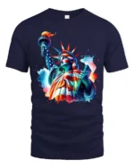 Striking Statue Of Liberty Watercolor Splash Pop Art Tee - navy t-shirt on white background