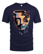 Beautiful Melting Surreal Face Melting Gears Graphic Tee - navy t-shirt on white background