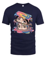 Vibrant Vaporwave Dripping Slime Manga Eyes Tshirt - navy t-shirt on white background