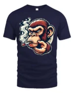 Smoking Chimp Cigar Grinder Mascot Graphic Tee - navy t-shirt on white background