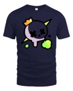 Striking Neon Skull Crown Cross Eyes Graphic Tee - navy t-shirt on white background