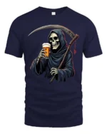 Cheeky Underworld Bartender Skeleton Harvester Tshirt - navy t-shirt on white background