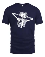 Striking Shocked Skeleton Screaming Crashing Bones Graphic Tee - navy t-shirt on white background