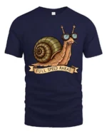 Amusing Full Speed Ahead Snail Sunglasses Graphic Tee - navy t-shirt on white background