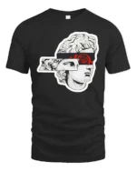 Artistic Sliced Statue Head Red Rose Graphic Tshirt - black t-shirt on white background