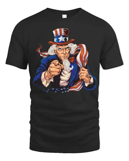 Proud Uncle Sam I Want You America Graphic Tshirt - black t-shirt on white background