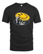 Skeleton Peeking From Manhole Smiley Face Mask Tshirt - black t-shirt on white background