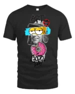 Intriguing Mixed Media Art Pink Sprinkle Donut Tshirt - black t-shirt on white background