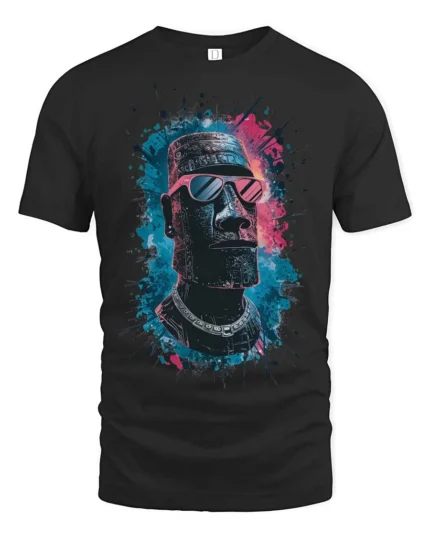 Awesome Moai Easter Island Statue Sunglasses Graphic Tee - black t-shirt on white background