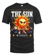 Spirited Midday Sun Weightlifting Spirit Energy Tshirt - black t-shirt on white background