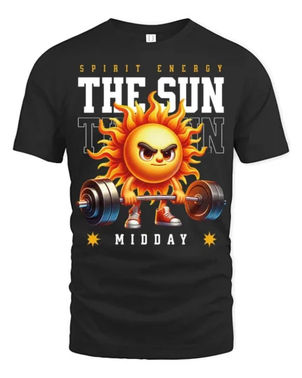 Spirited Midday Sun Weightlifting Spirit Energy Tshirt - black t-shirt on white background