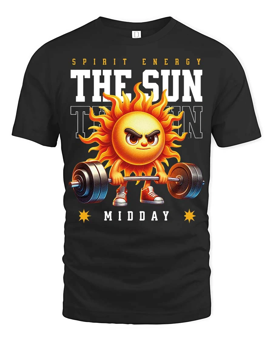 Spirited Midday Sun Weightlifting Spirit Energy Tshirt - 1 Spirited Midday Sun Weightlifting Spirit Energy Tshirt - black t-shirt on white background