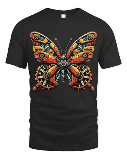 Clockwork Mechanical Butterfly Steampunk Graphic Tshirt - black t-shirt on white background