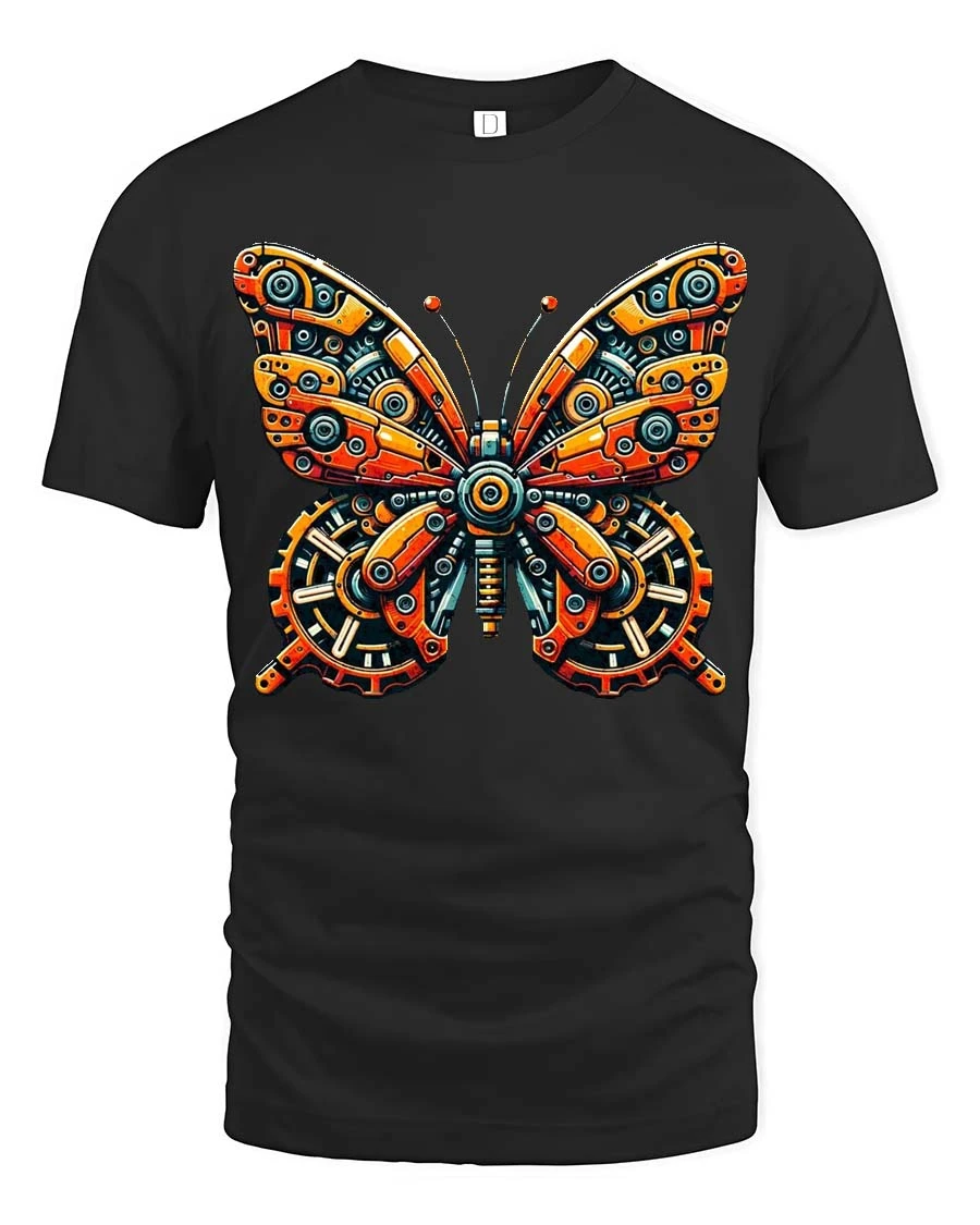 Clockwork Mechanical Butterfly Steampunk Graphic Tshirt - 1 Clockwork Mechanical Butterfly Steampunk Graphic Tshirt - black t-shirt on white background