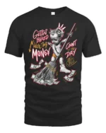 Wealthy Cherub Sweeping Cash Graffiti Style Tshirt - black t-shirt on white background