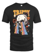 Psychedelic Skull Melting Rainbow Mushroom Graphic Tshirt - black t-shirt on white background