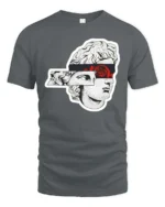 Artistic Sliced Statue Head Red Rose Graphic Tshirt - gray t-shirt on white background