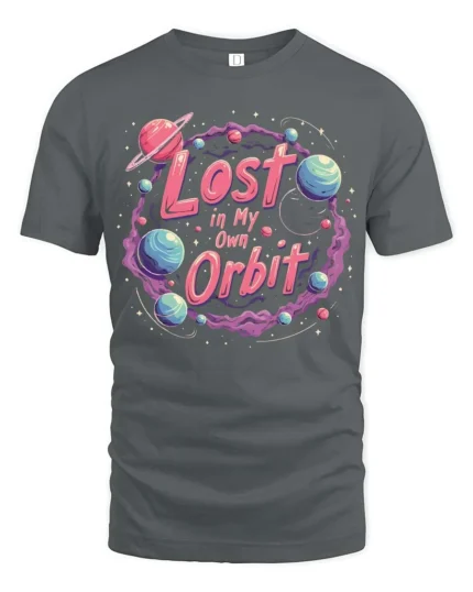 Cosmic Space Adventure Lost In My Own Orbit Graphic Tshirt - gray t-shirt on white background