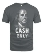 Serious Benjamin Franklin Cash Only Historical Graphic Tee - gray t-shirt on white background