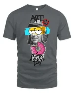 Intriguing Mixed Media Art Pink Sprinkle Donut Tshirt - gray t-shirt on white background