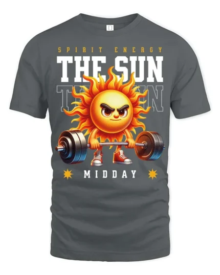 Spirited Midday Sun Weightlifting Spirit Energy Tshirt - gray t-shirt on white background