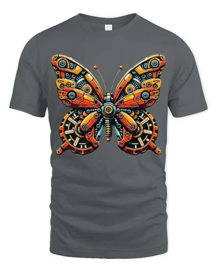 Clockwork Mechanical Butterfly Steampunk Graphic Tshirt - gray t-shirt on white background