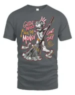 Wealthy Cherub Sweeping Cash Graffiti Style Tshirt - gray t-shirt on white background