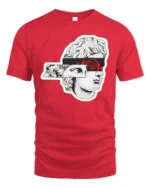 Artistic Sliced Statue Head Red Rose Graphic Tshirt - red t-shirt on white background
