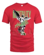 Motivated Angel Statue Mentality Hustle Graphic Tshirt - red t-shirt on white background