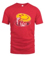 Skeleton Peeking From Manhole Smiley Face Mask Tshirt - red t-shirt on white background