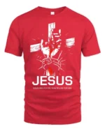 Devoted Cross And Thorns Wrapped Hand Religious Tshirt - red t-shirt on white background