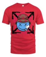 Groovy Stoners Smiley Face Bucket Hat Styli Graphic Tee - red t-shirt on white background